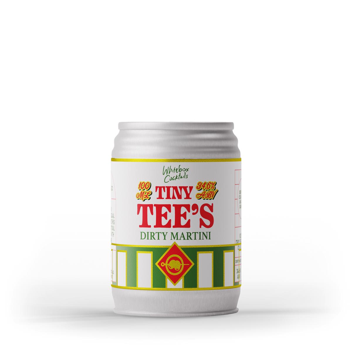 Whitebox Tiny Tee's Dirty Martini 100ml single-serve can with white, red, and green label.