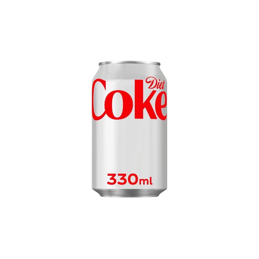 Single 330ml Diet Coke can, white with red "Coke" and "Diet" logos, silver top.
