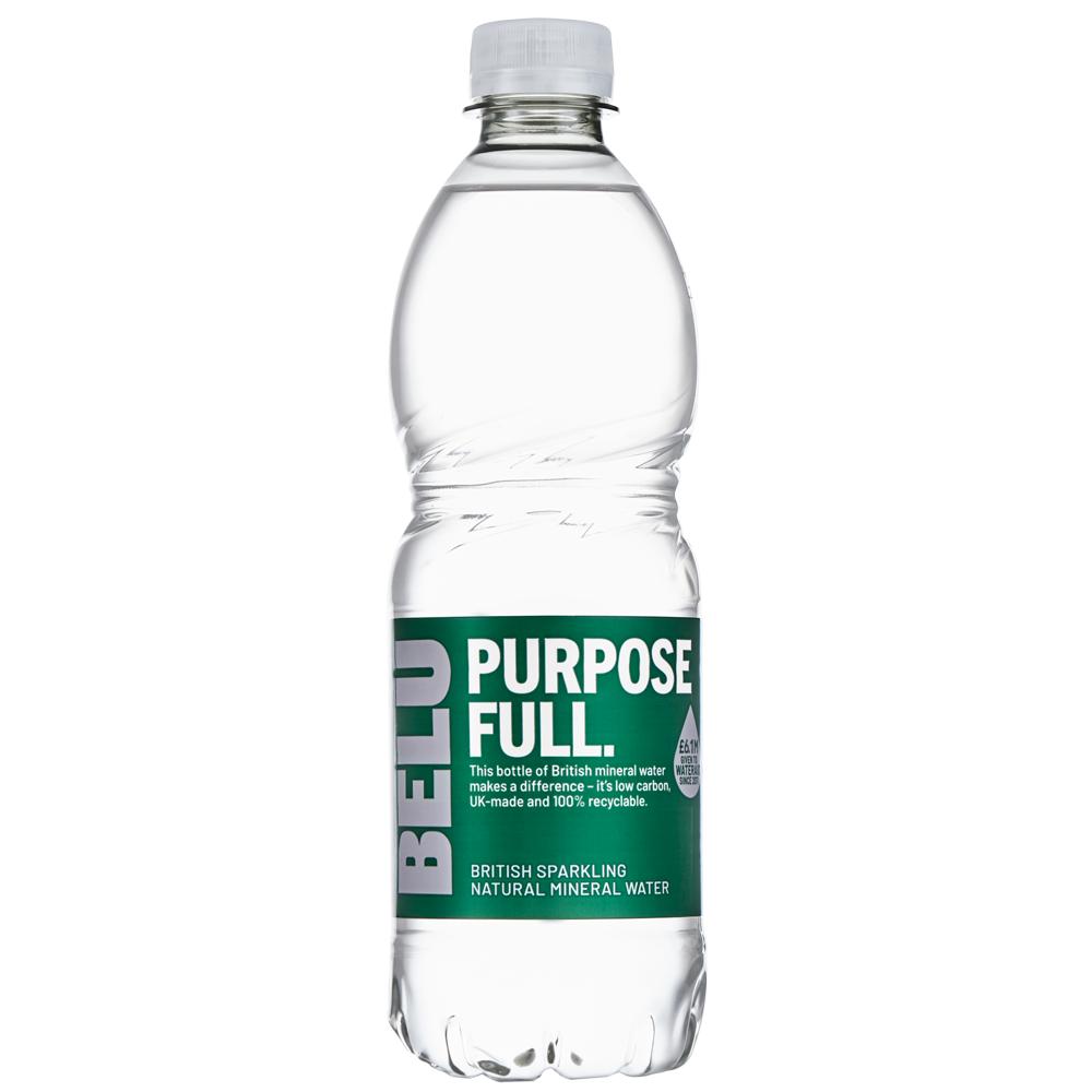 Belu Sparkling Water 500ml PET bottle with a green label and white cap.
