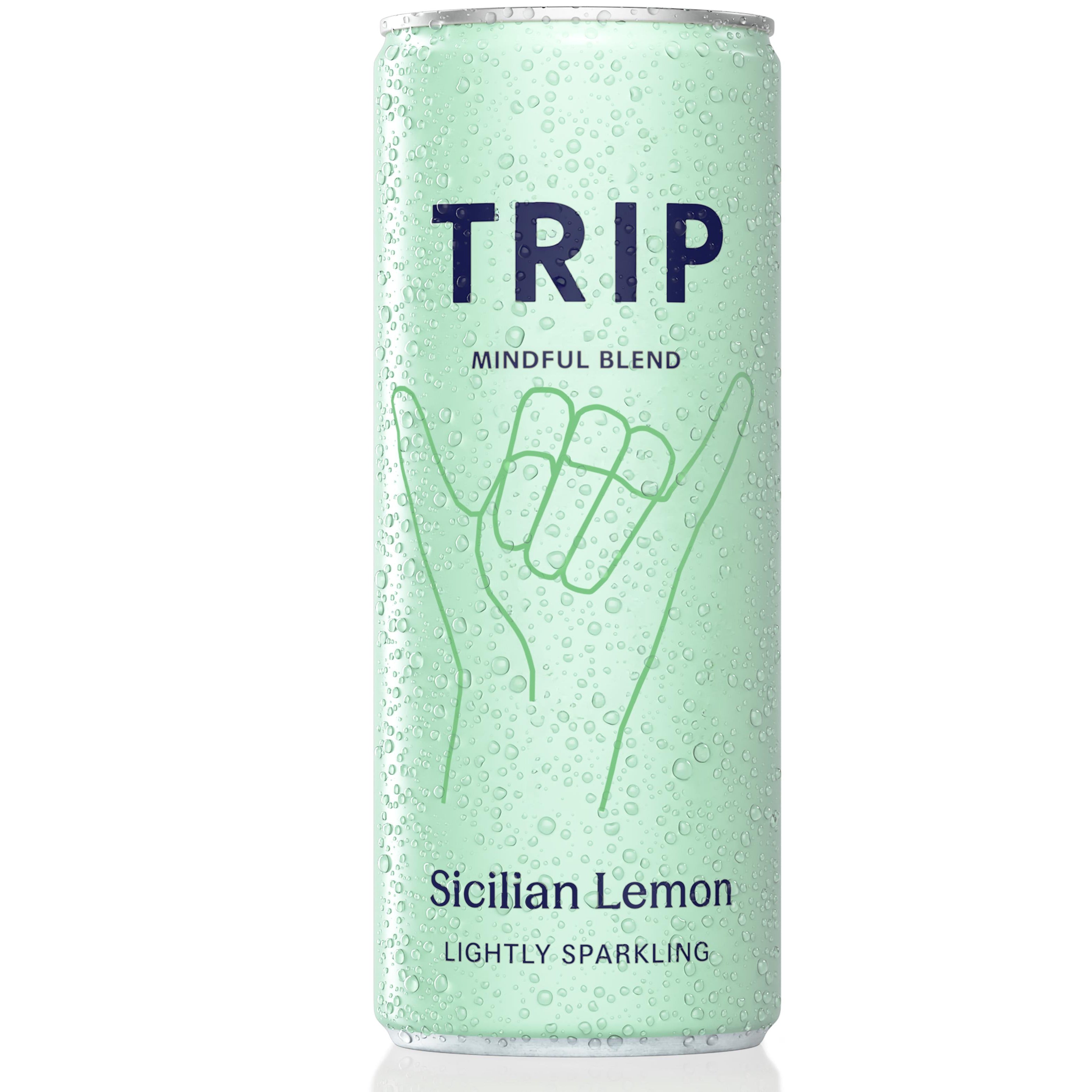 Trip Sicilian Lemon 250ml can, light green with water droplets, "TRIP" and "Sicilian Lemon" text.