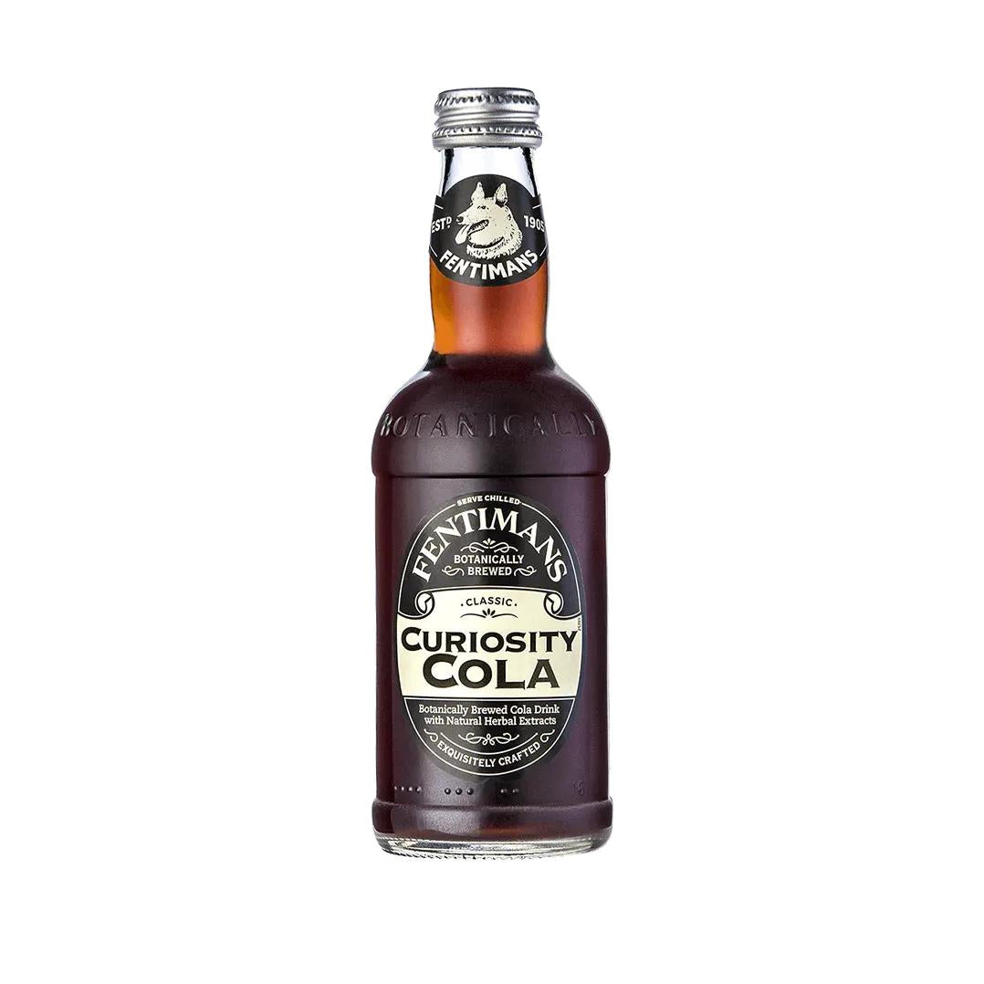 Fentimans Curiosity Cola 275ml glass bottle with silver cap and black label featuring a dog logo.