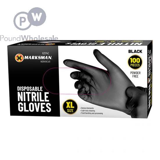 Black Marksman Workwear disposable nitrile gloves, powder-free, XL size, 100 pieces.