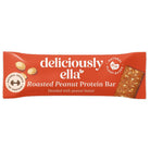 Deliciously Ella Roasted Peanut Protein Bar in a vibrant orange wrapper with whole peanuts and a bar visible.