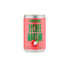Red 150ml Lychee Martini can with green text, 10% ABV, and lychee fruit graphic.