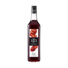 1883 Maison Routin Strawberry Syrup 1L in a clear glass bottle with black cap and strawberry label.