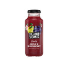Flawsome! Wonky Apple & Superberry cold-pressed juice in a clear glass bottle with a black cap.