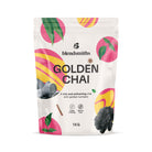 White Blendsmiths Golden Chai 1kg pouch with turmeric, cinnamon stick, and green leaves.
