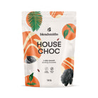 Blendsmiths House Choc 1kg pouch, white with orange abstract shapes and green leaves.