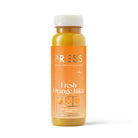 PRESS Fresh Orange Juice in a clear 250ml bottle with an orange label and white cap.