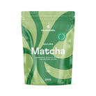Blendsmiths Wakaba Ceremonial Matcha, 250g, in a green pouch with wavy design and white text.