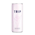 Pale pink Trip Elderflower Mint lightly sparkling drink can with a pink shaka hand outline.