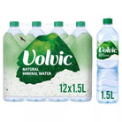 Volvic Natural Mineral Water 12 x 1.5L pack with green caps and mountain label design.