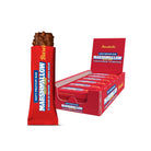 Barebells Rocky Road Marshmallow Soft Protein Bar, unwrapped, next to a red display box of 12 bars.