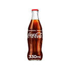 Single 330ml Coca-Cola Original Taste glass bottle with a red cap and classic label.