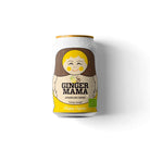 White 330ml Ginger Mama organic sparkling drink can with a matryoshka doll design and lemon-ginger flavor.