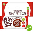 Pip & Nut Milk Chocolate Peanut Butter Cups, 15-pack, with one cup wrapper showing a bitten cup.