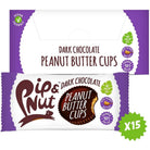 Pip & Nut Dark Chocolate Peanut Butter Cups, 15-pack, with one wrapper showing a cross-section.