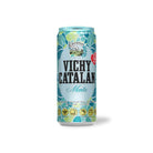 Vichy Catalan Menta 330ml can with blue and green leaf design, "0 Azúcar" logo.