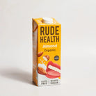 Rude Health Organic Almond Milk 1L carton with yellow packaging, white cap, and almond illustration.