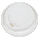 White 90mm PS plastic sip-through lid for 12oz & 16oz coffee cups, with a raised drinking spout.