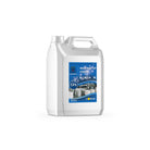 White 5L Frogchem Washing Up Liquid container with blue label and stack of clean dishes.
