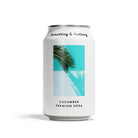 Something & Nothing Cucumber Premium Soda can, white with a teal and palm leaf design.