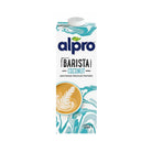 Alpro Barista Coconut milk 1L carton with blue and white swirl design, featuring a latte art coffee cup.