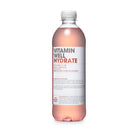 Vitamin Well HYDRATE Rhubarb/Strawberry 500ml bottle with pink liquid and white label.