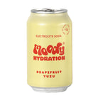 Moody Grapefruit Yuzu Electrolyte Soda can, pale yellow with red "Moody Hydration" logo.