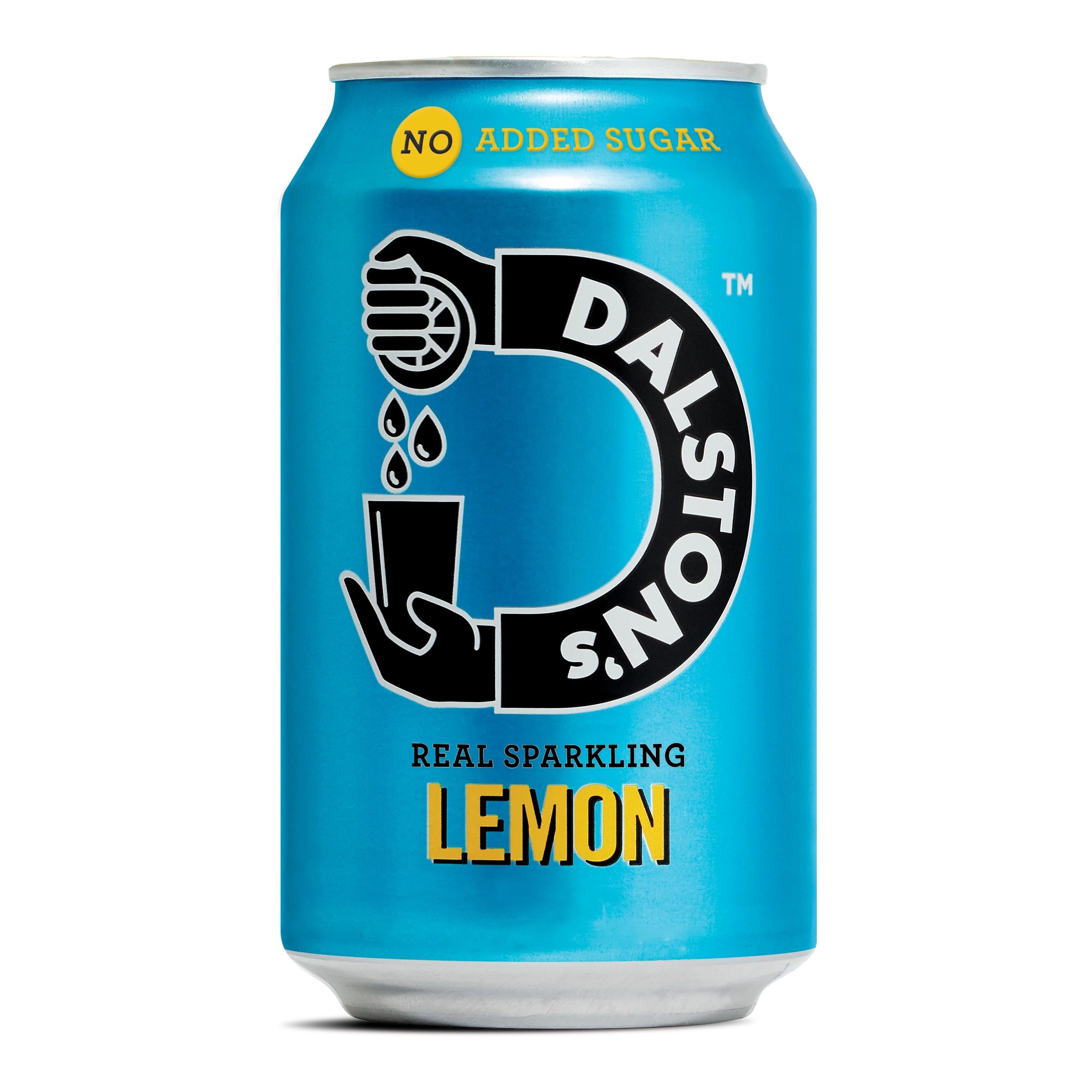 Bright blue Dalston's Real Sparkling Lemonade 330ml can with black and yellow branding.