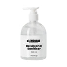 Clear 500ml gel alcohol sanitiser bottle with a white pump dispenser and label.
