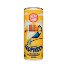 Yellow Karma Drinks Tropikool Organic Mango & Passionfruit Soda can with a colorful toucan design.