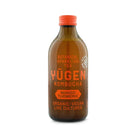 Yugen Kombucha Mango Turmeric 330ml bottle with orange cap and label, white background.