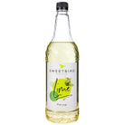 Sweetbird 1L clear glass bottle of bright yellow lime fruit syrup with a black cap and green label.