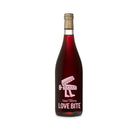 New Theory Love Bite 750ml red Cinsault wine bottle with pink label featuring a stylized mouth graphic.