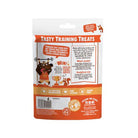 Denzel's Nut Butter & Turkey Training Bites, 100g orange and white pouch with product details.