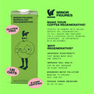 Green Minor Figures Barista Oat (Regenerative) carton with duck logo, "Gluten Free" and "UK Oats" labels.