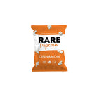 Orange Rare Popcorn Cinnamon snack bag with white text and popcorn kernels.