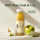 PRESS Raw Cold-Pressed Apple Juice bottle with whole and sliced green apples.