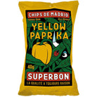 Superbon Yellow Paprika Chips bag, 40g, with green leaves and a ladybug design.