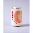 White Cellular Elderflower Peach Electrolyte Soda can with peach-colored cellular design and red text.