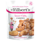 Mr Filbert's Sweet & Salty Cashews 40g pouch with a chef illustration and scattered cashews.