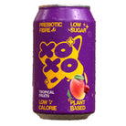 Purple XOXO Tropical 330ml can with yellow logo, mango, cherry, and water droplets.