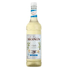 Monin Sugar Free Vanilla Syrup 1L in a clear glass bottle with white cap and vanilla bean label.