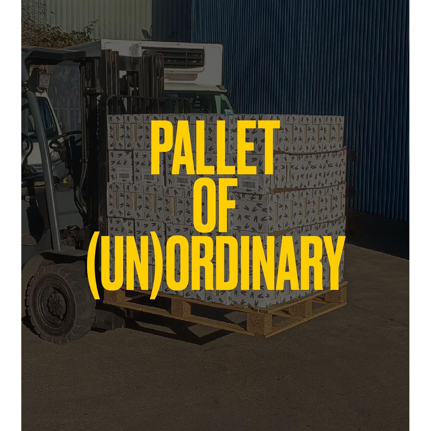 Forklift moving a pallet of (UN)Ordinary Barista Oat Milk 1L cartons, ready for delivery.