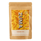 Zuma Turmeric Chai 100g pouch, kraft paper with yellow label featuring turmeric roots and leaves.