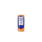 DASH Sparkling Orange water can, 330ml, with orange and blue label, covered in condensation.