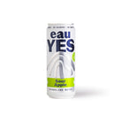 White eauYES Sour Apple sparkling mineral water can with green accents and wavy grey design.
