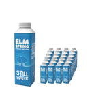Elm Spring Still Water 500ml Tetra Pack, blue with white cap, next to a 24-pack carton.