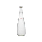 Evian 750ml clear glass bottle of natural mineral water with white cap and red logo.